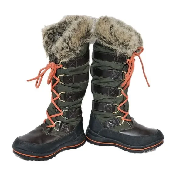 GUESS Women’s Hadley Tall Winter Boots Size 8M Olive Green Faux Fur Snow EUC - Picture 5 of 13